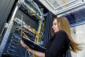 Woman performing network evaluation