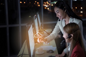 group of young call center staff talking and provide services