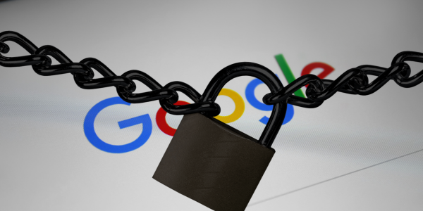 A padlock in front of the Google logo symbolizing Google's security