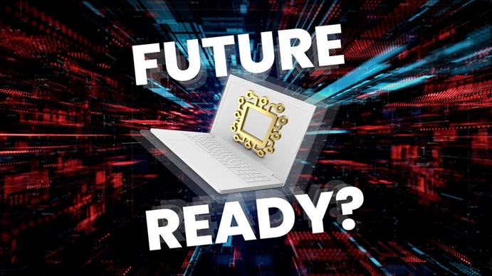 A laptop with words "Future Ready" around it