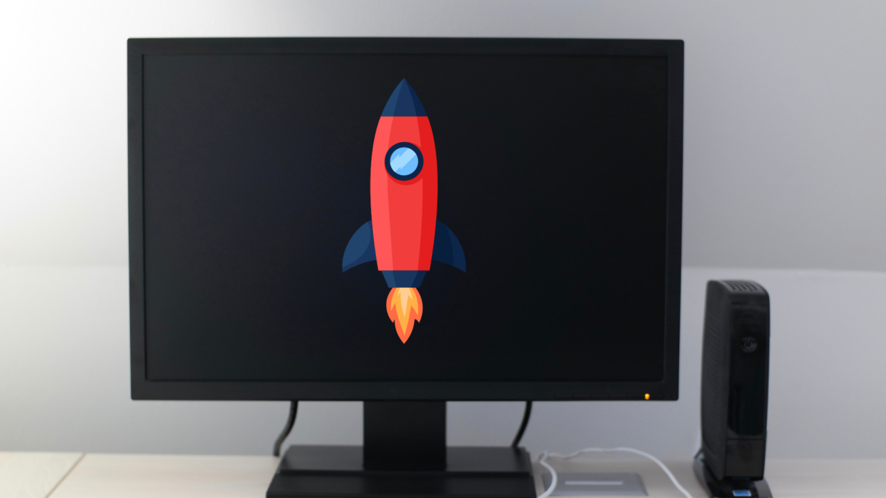 A computer and a rocket symbolizing the launch of apps