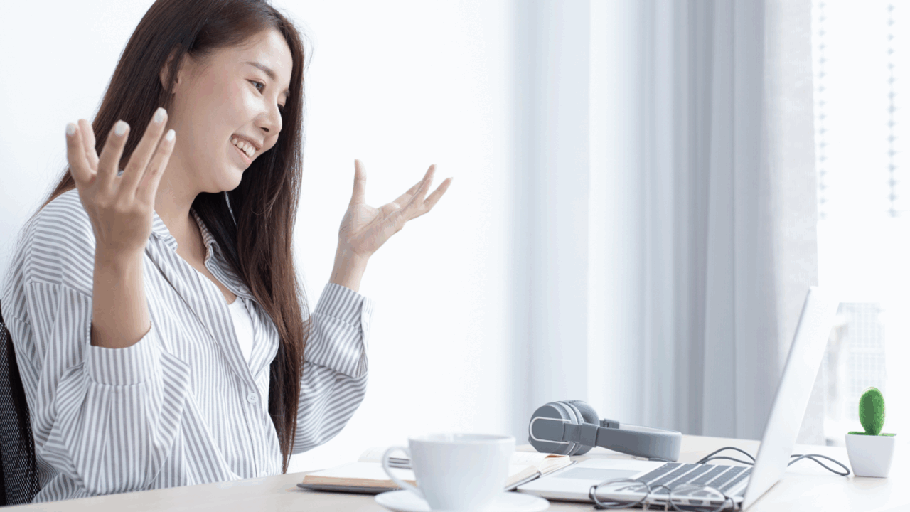 An employee having an online meeting or presentation