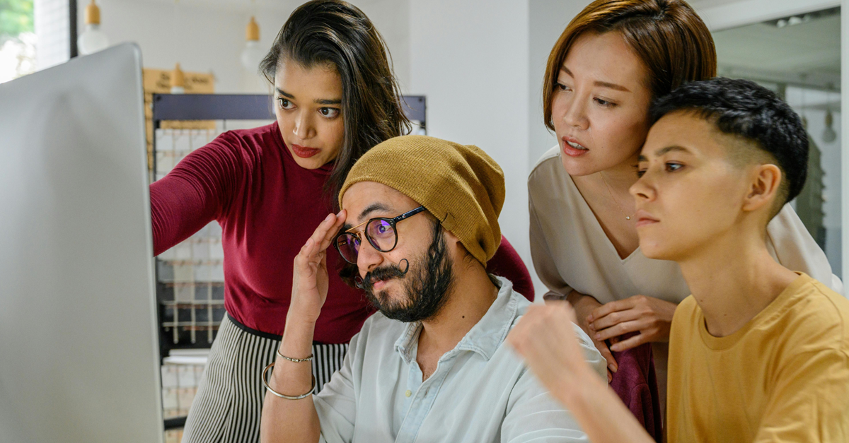 Employees checking out free tools online