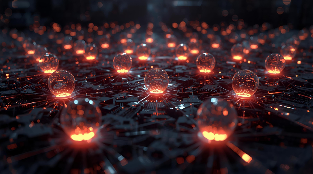 Futuristic image of glowing qubits or circuits representing quantum processing