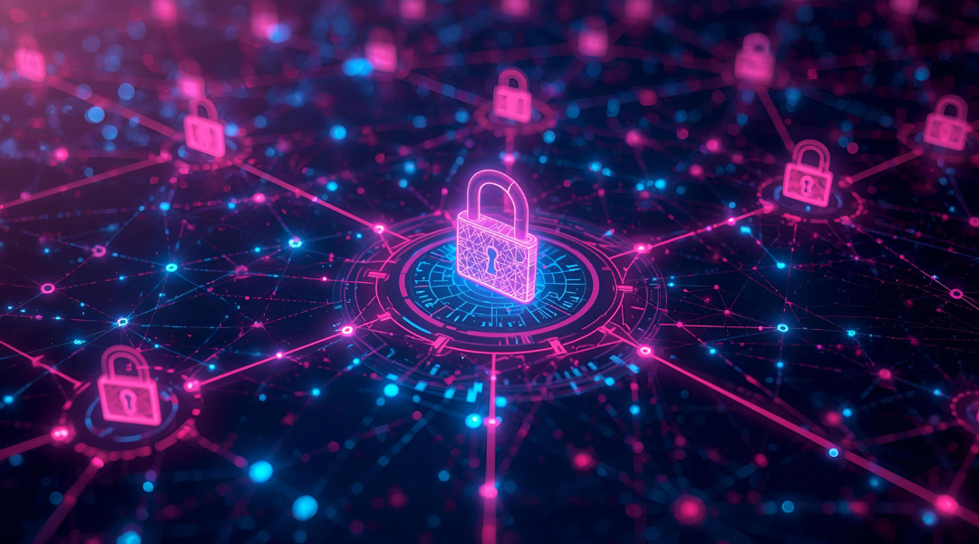 Network diagram with quantum lock icons