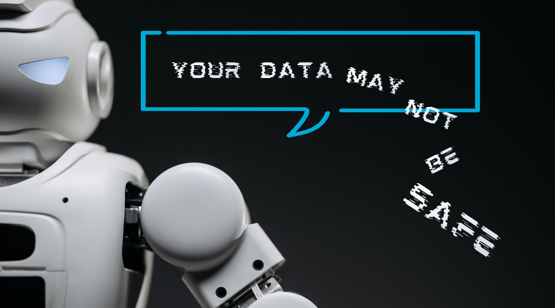 Graphic showing data leaking from an AI chat bubble, representing AI Security