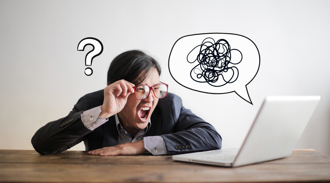 Illustration of an employee confused while relying on AI to generate answers